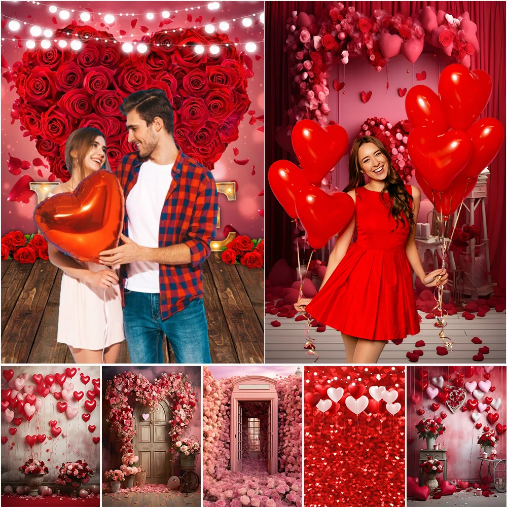 

14 февраля фон на День святого Валентина красная роза цветок любовь сердце воздушный шар деревянный пол свадебный портрет фотографии фон Декор