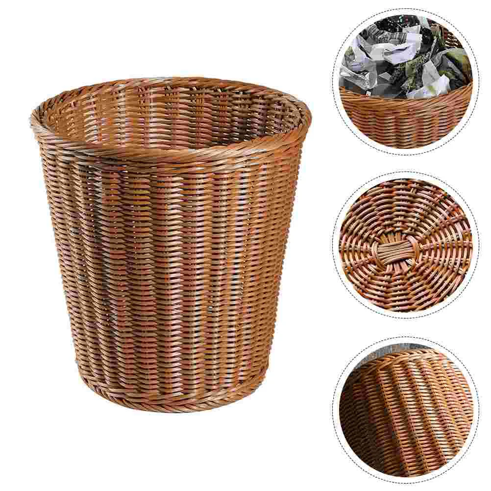 1PC False Rattan Woven Trash Bin Woven No Lid Wastebasket(Imitated Rattan Style)