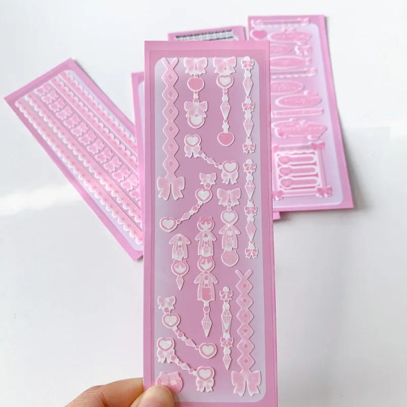 1Pc สีชมพู Chain ลูกไม้สติกเกอร์ Idol Card Album Scrapbooking Diary Decor Scrapbooking Lable เครื่องเขียน Kawaii สติกเกอร์