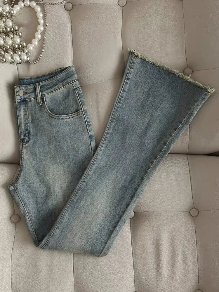

Retro Thin High Waist Slimming Bell Bottom Jeans Women's Spring Summer Slimming Hot Pants High Waist Bootcut Denim Jeans