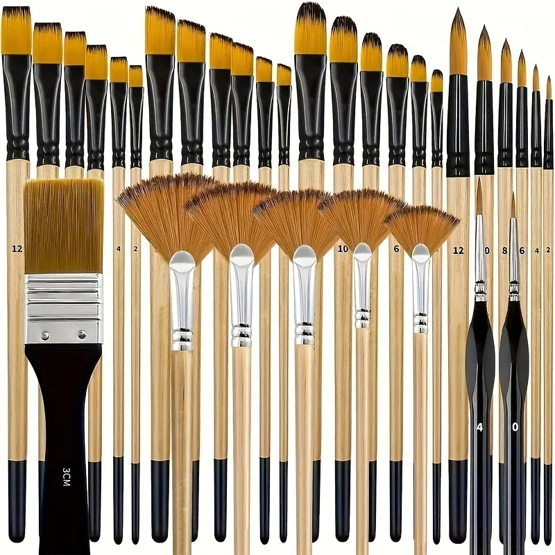 32-teiliges professionelles Künstler-Pinselset, Nylonborsten, Multi-Spitzen für Öl- und Aquarellmalerei, gerillte Griffe für Anfänger