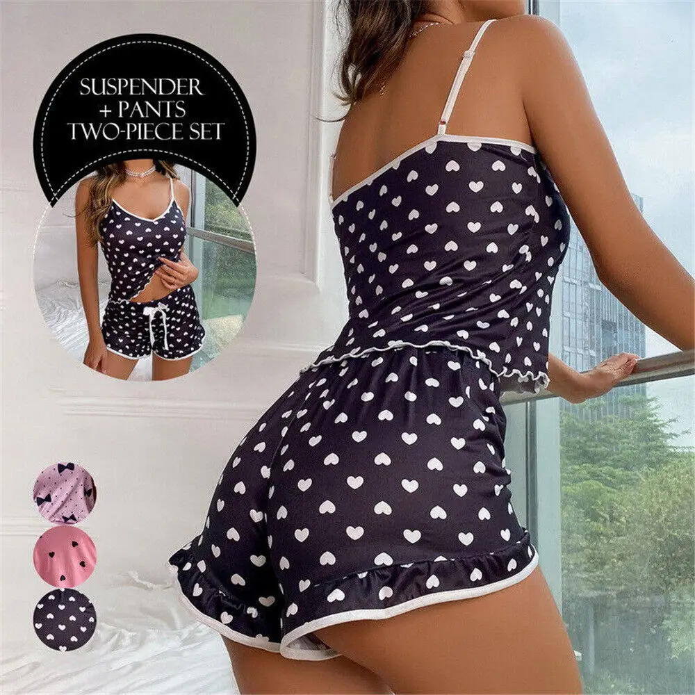 Womens Ladies Lace Cami Vest Shorts Lingerie Pyjamas Sets Pj Sleepwear Underwear Korean Version Soft Comfortable nightwear