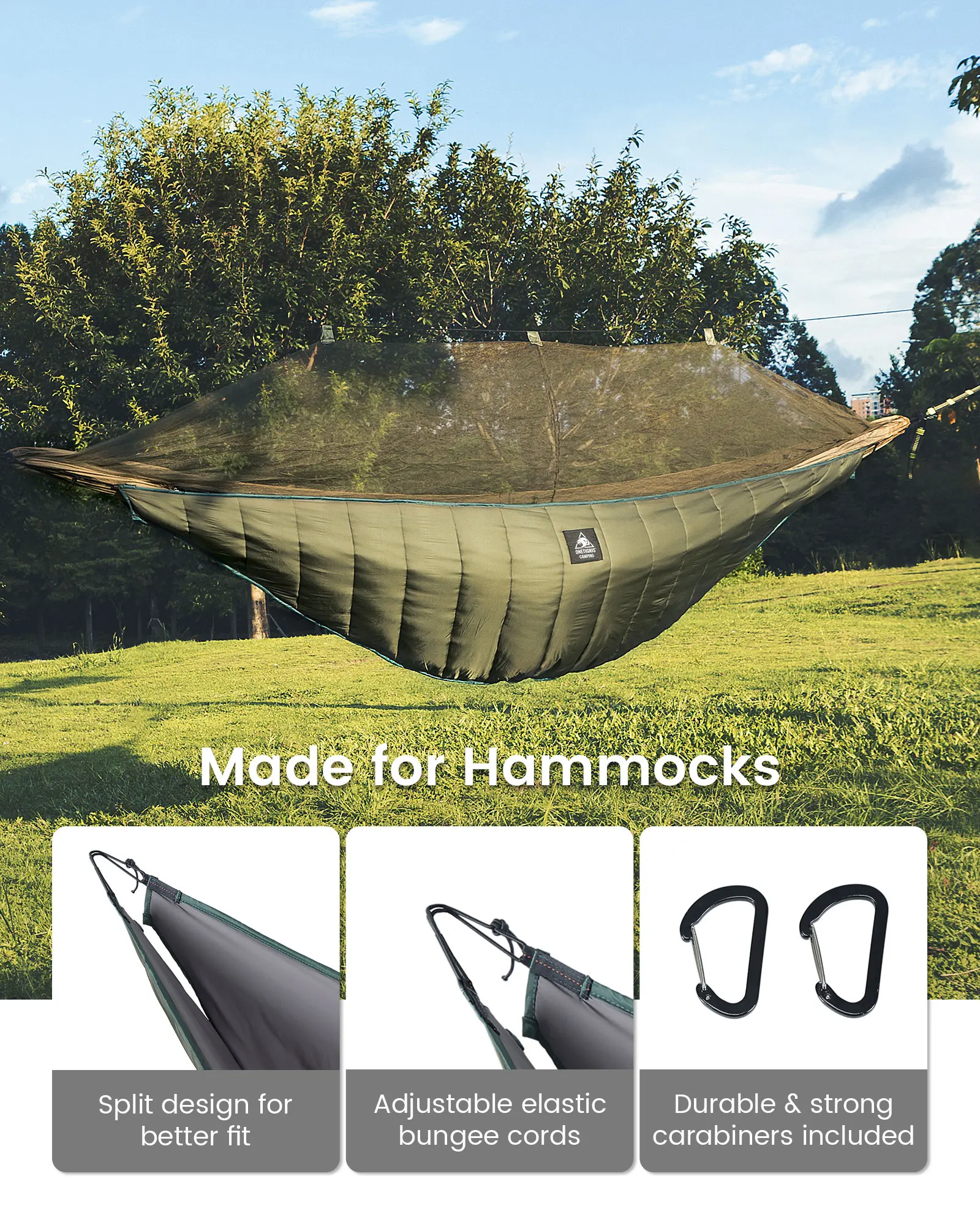 OneTigris Lightweight Hammock Underquilt Under Blanket 40 F to 68 F (5 C to 20C) 3 Seasons Underquilt for hiking Camping Travel
