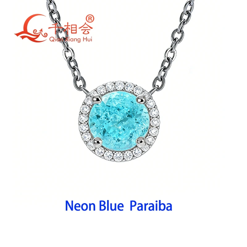 

Роскошное колье из стерлингового серебра 925 пробы с неоново-синим драгоценным камнем Параиба YAG и подвеской с ореолом из муассанита, изысканные ювелирные украшения для женщин