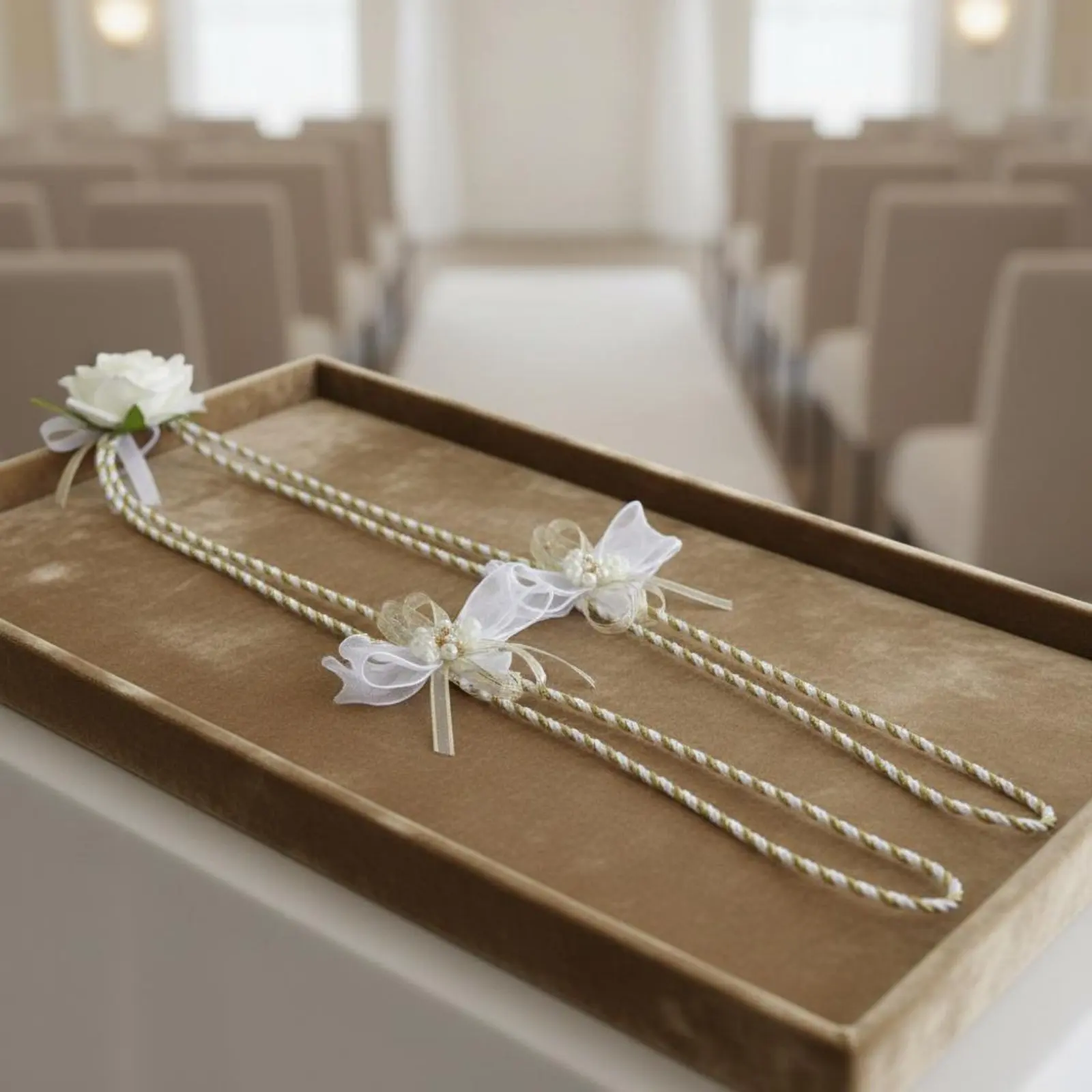 

Ivory Blossom Bonding Cord Flower Decorated Ivory Blossom Lasso Bridal Bonding Rope Keepsake Gift Traditional Lazo Photo
