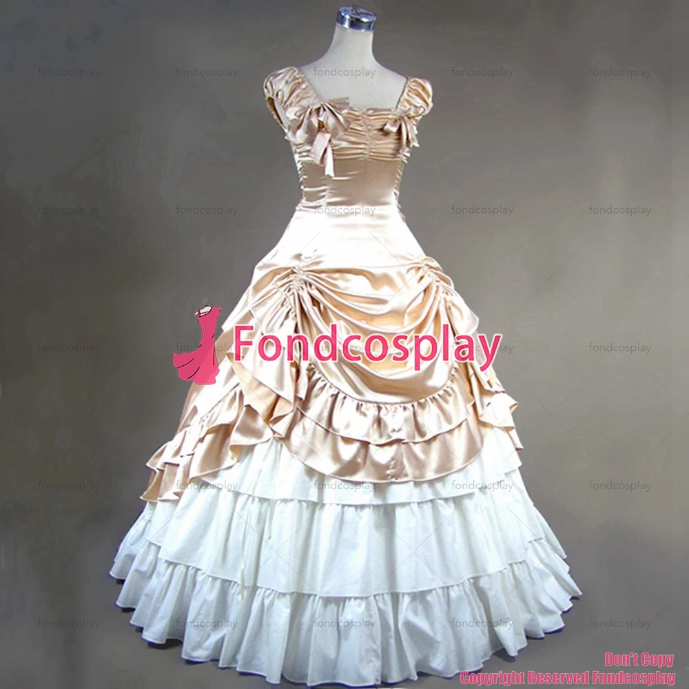 fondcosplay Gothic Lolita Punk Medieval Gown Golden White Ball Long Evening Dress skirt cosplay costume CD/TV[CK1377]