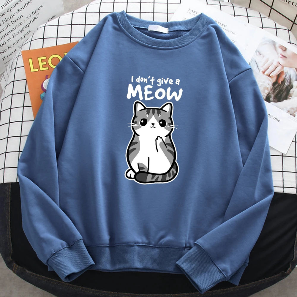 Simple Autumn Womens Sweatshirt I Don\'T Give A Meow Funny Cat Cartoon Animalmale Print Hoody Fleece Pullovers Loose Warm Tops