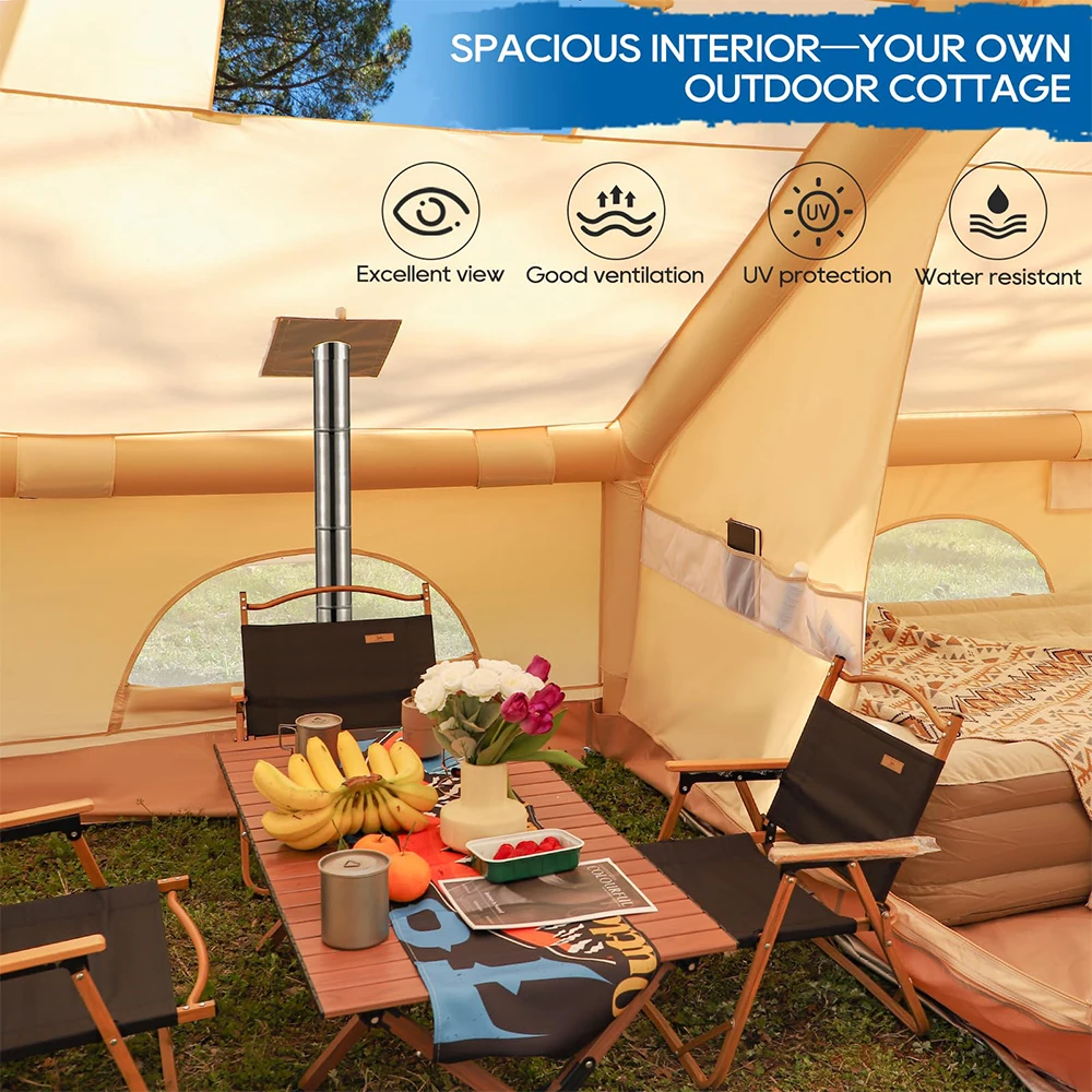 Inflatable Camping Tent 4-8 Person 4-Season Waterproof Windproof Oxford Fabric Easy Setup Glamping