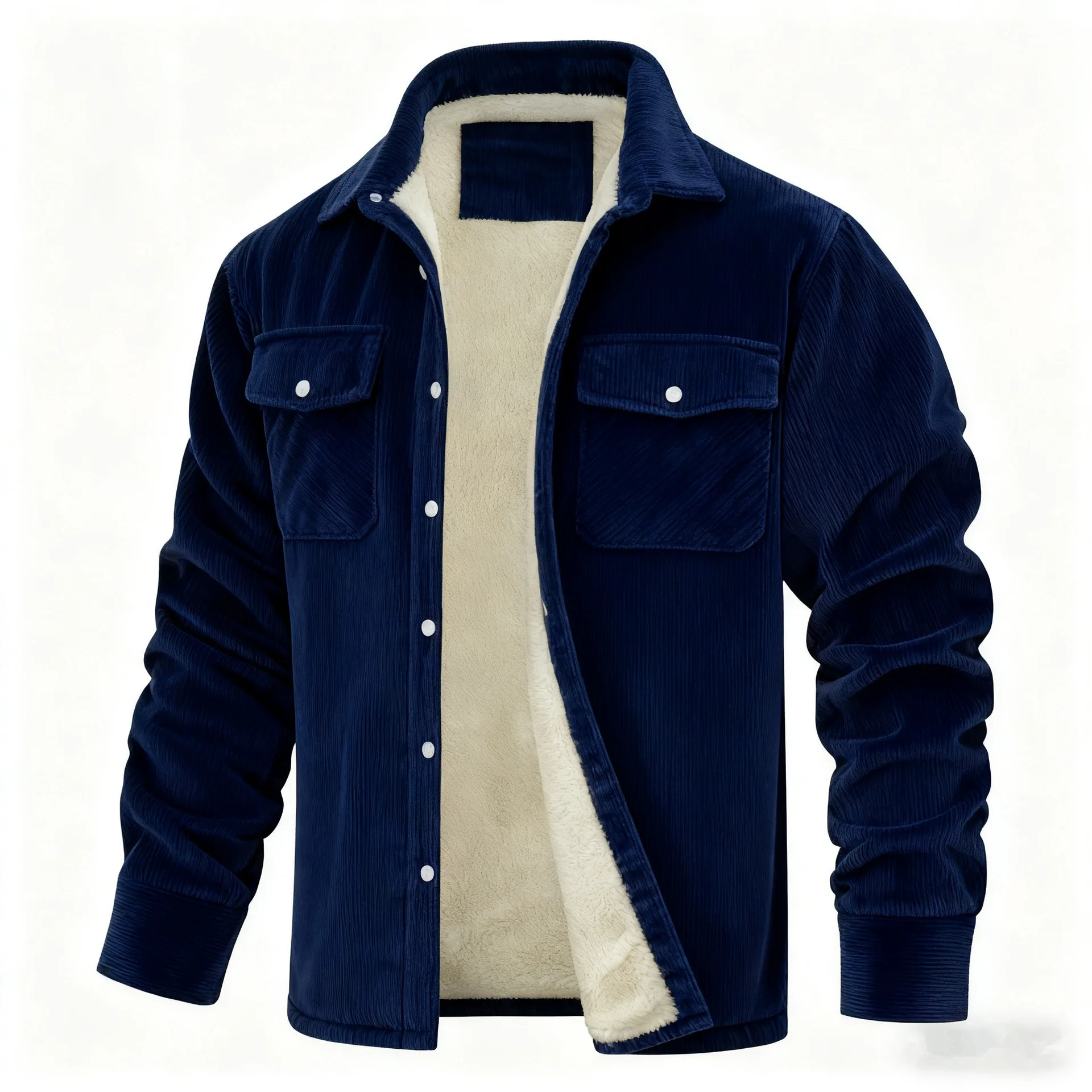 

Winter Solid Fleece Jackets Men Corduroy Turn Down Collar Casual Jacket Male Warm Loose Fashion Cargo Outwear Coats Plus Size