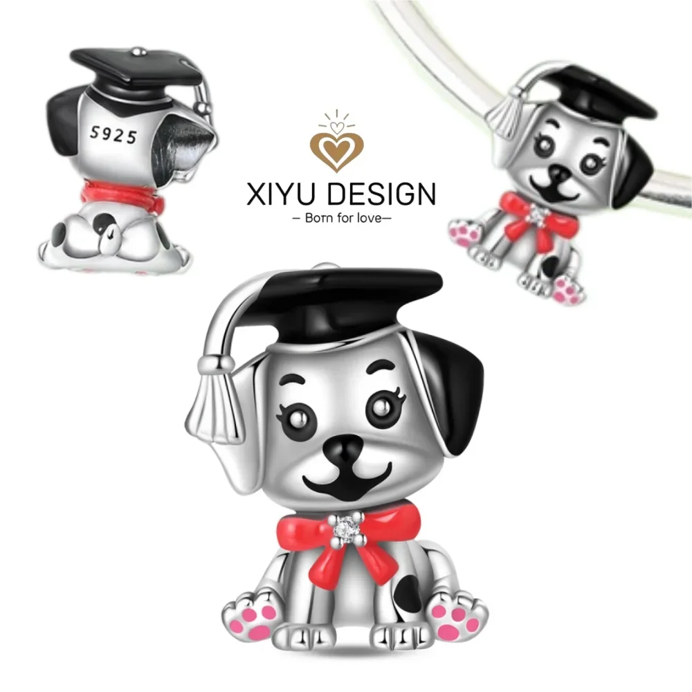 

2026 Graduation Season 925 Sterling Silver Bachelor's Hat Puppy Charm Bead DIY Bracelet Necklace Women's Exquisite Jewelry Gift