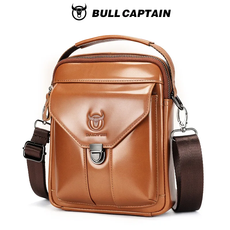 

BULLCAPTAIN Мужская сумка из натуральной кожи, деловая повседневная сумка на плечо с противоугонным замком, модная портативная сумка через плечо почтальона, коричневая