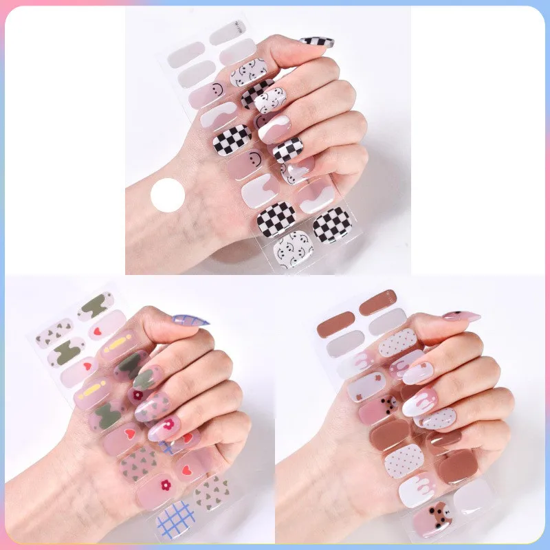 18*3Tips French Semi-cured Gel Nail Sticker UV Lamp Needed Full Cover Nail Gel Polish Wraps Manicure Press on Nails Decal UV Gel