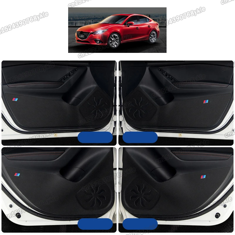 

carbon fiber leather car door anti-kick mat carpet protector for mazda 3 mazda3 2013 2014 2015 2016 2017 2018 2019 axela