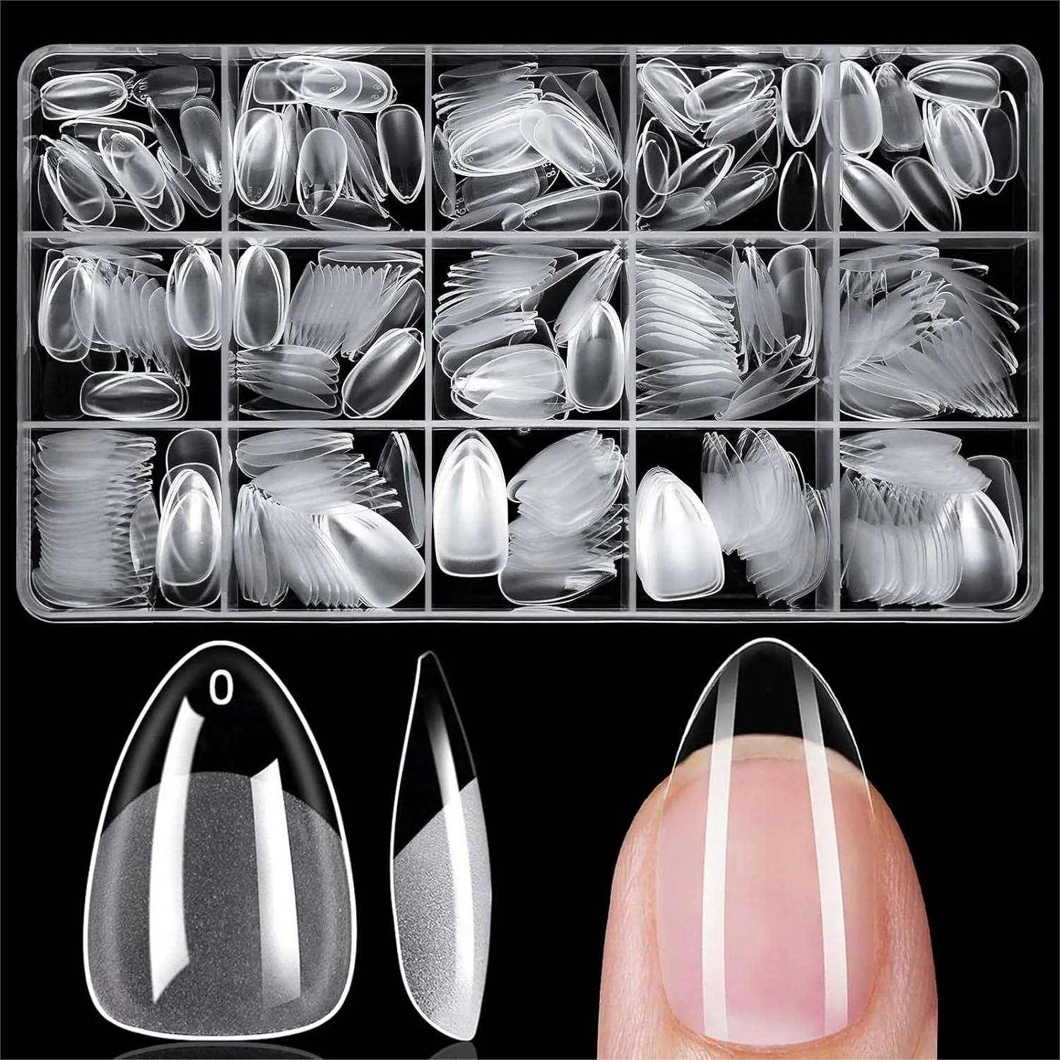 

300pc Short Almond Gel Nail Tips Clear Fake Nails, Soft Gel Press on Nails Full Cover for Nail Extensions