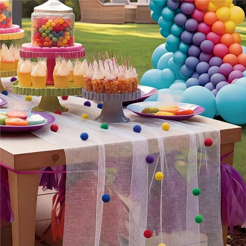 DTEN-For Birthday Tulle Table Runner 29.5 X 120 Inch 10 Ft For Party Decoration Polka Dot Cheesecloth For Wedding Baby Shower