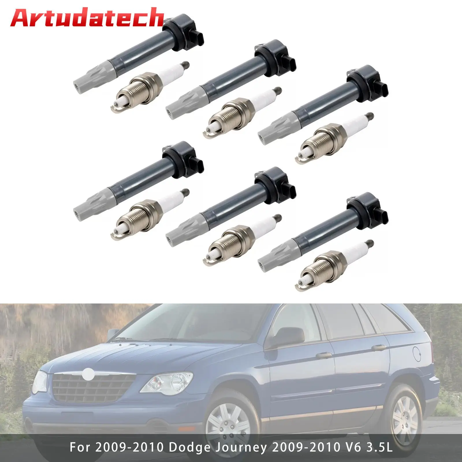 Artudatech 6 Stück Zündspule und Zündkerzen UF502 für Dodge Chrysler 3.5L 4.0L Autozubehör