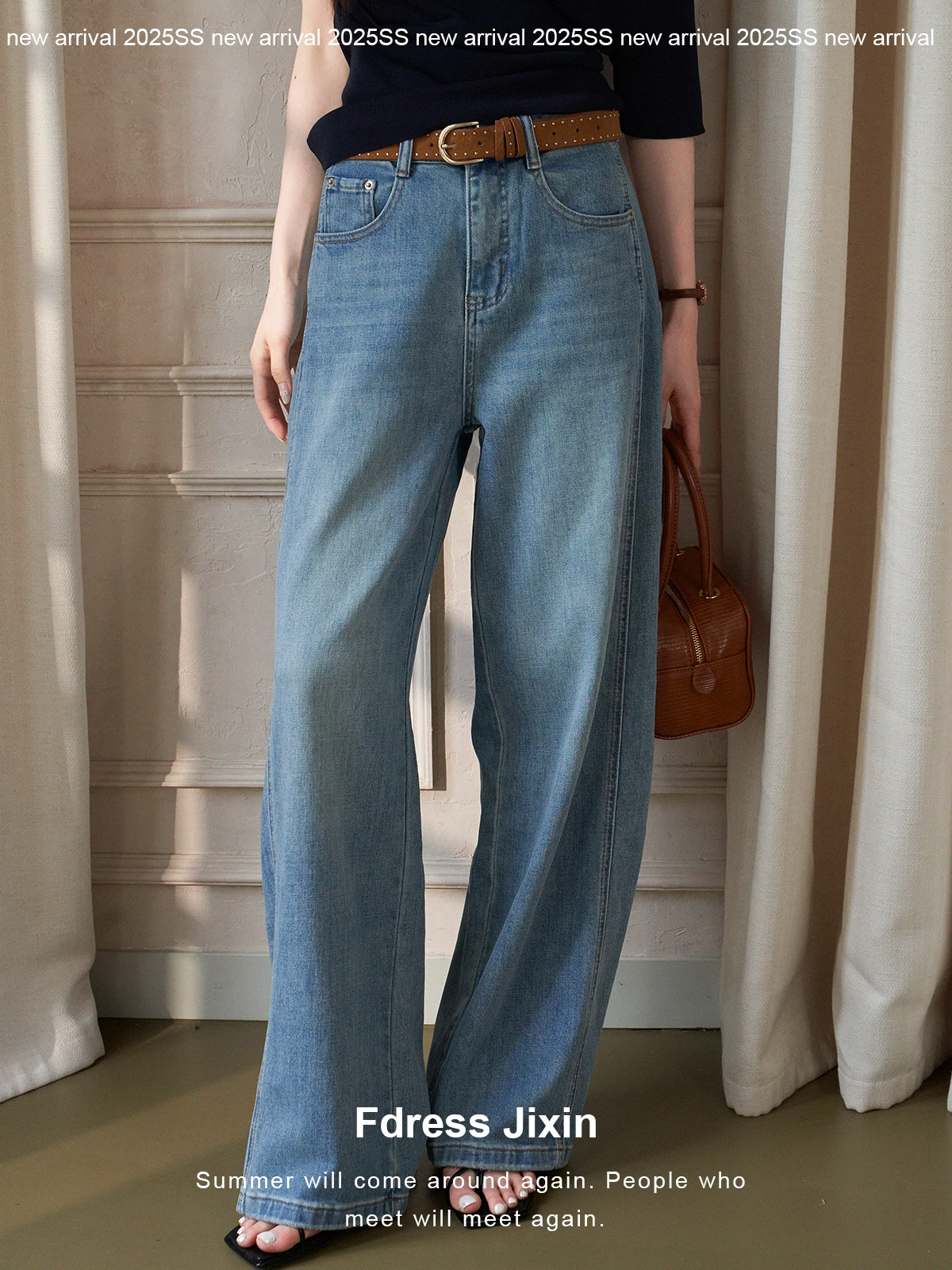 

Удобные хлопковые джинсовые брюки свободного кроя, универсальные, светло-голубые, летние, длинные, с высокой талией, широкими штанинами, на молнии