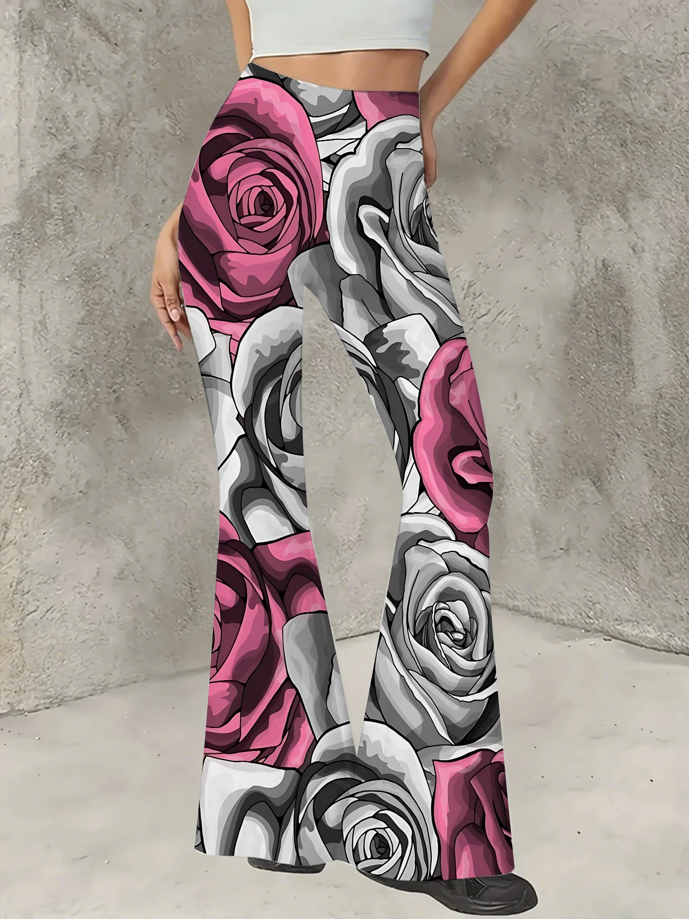 

Women's Striped Print Flare Pants Loose Fit Knit Wide Leg Bell Bottom Trousers