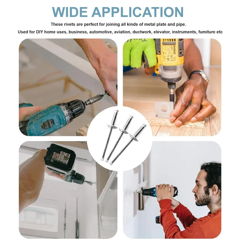 100/20pcs Large Flange Aluminum Blind Rivet Assortment Kit Pop Rivets Open End Decorating Fastener Duct Boat Rivet Home Hardware