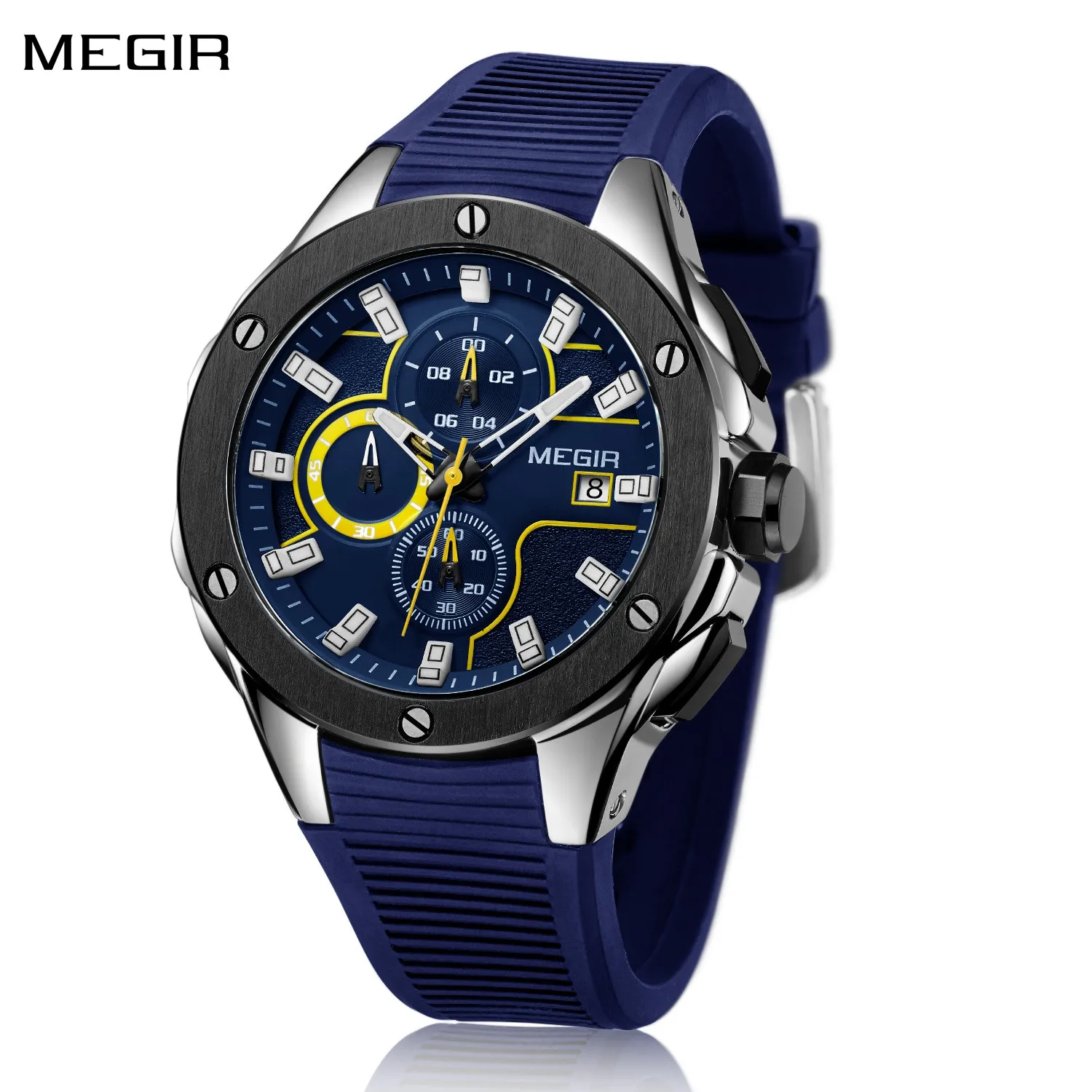 MEGIR Top Fashion Quartz Military Sport Watches for Men Silicone Strap Chronograph Big Dial Wristwatch Clock Relogios Masculino