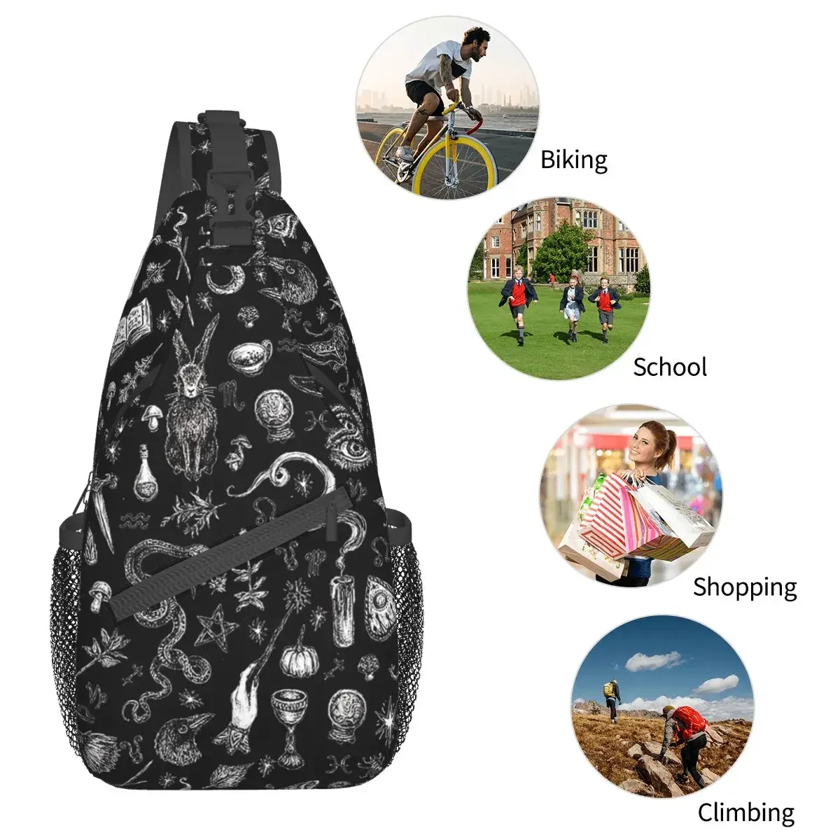 Salem Witch Crossbody Sling Bag Men Women Chest Bag Halloween Horror Shoulder Backpack Daypack for Hiking Travel Cycling Pack image 4