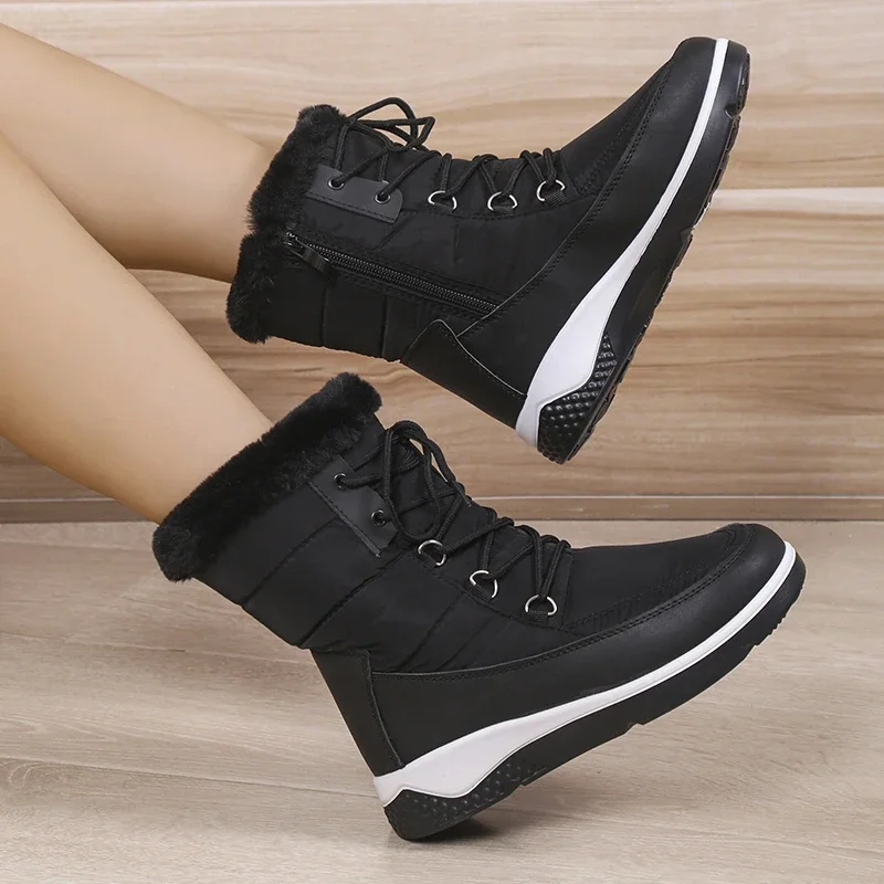 Women Boots Winter Keep Warm Quality Mid-Calf Snow Boots Ladies Lace-up Comfortable Waterproof Booties Femme