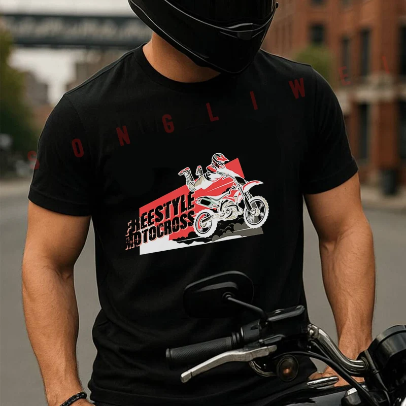 

Freestyle Motocross Design Men's Cotton T-shirt Summer Short Sleeved Casual Round Neck Unisex Tops