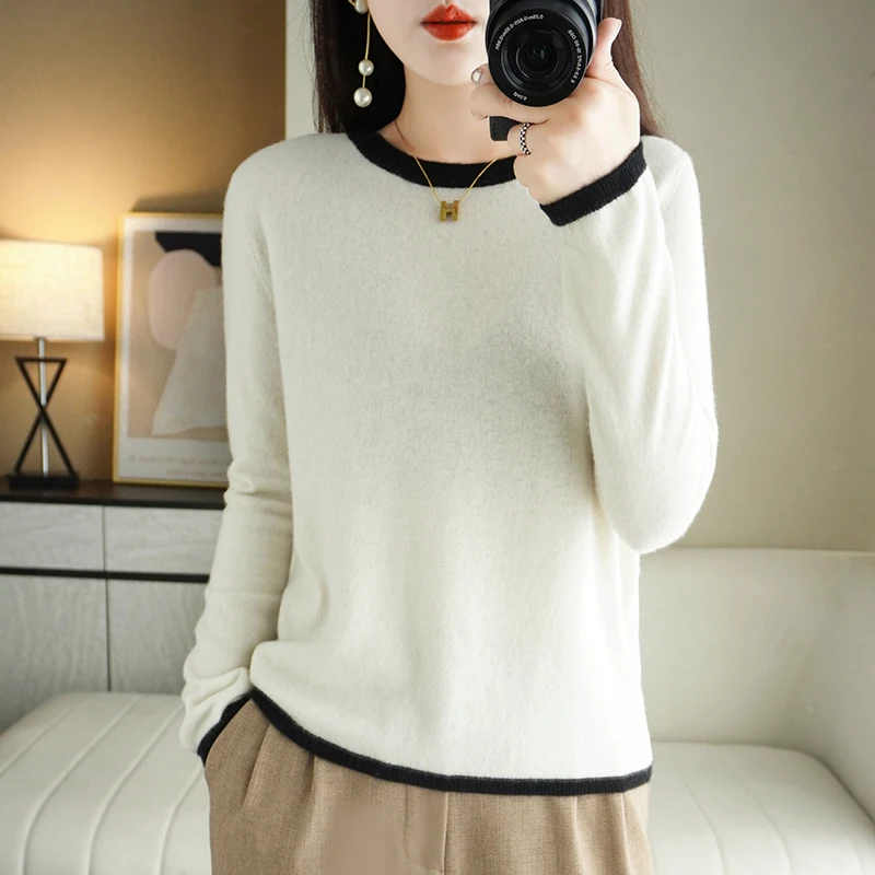 2023 New O-Neck Cashmere Sweater Women Long Sleeve Autumn and Winter Knit Pullover Solid Color Cashmere Base