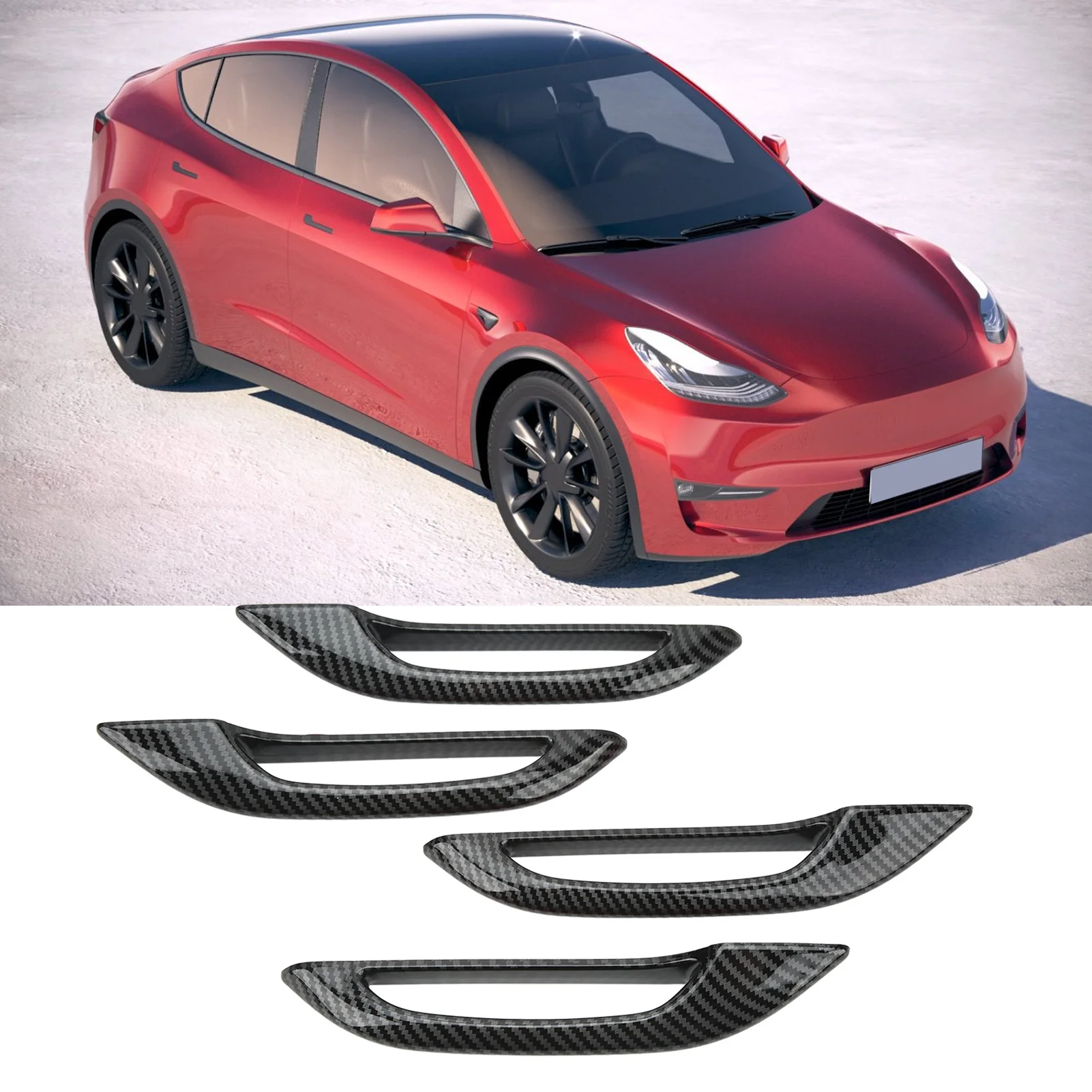 4PCs Car Door Handle Protection Cover Anti Freezing Carbon Fiber Style Replacement For Tesla Model 3 Y