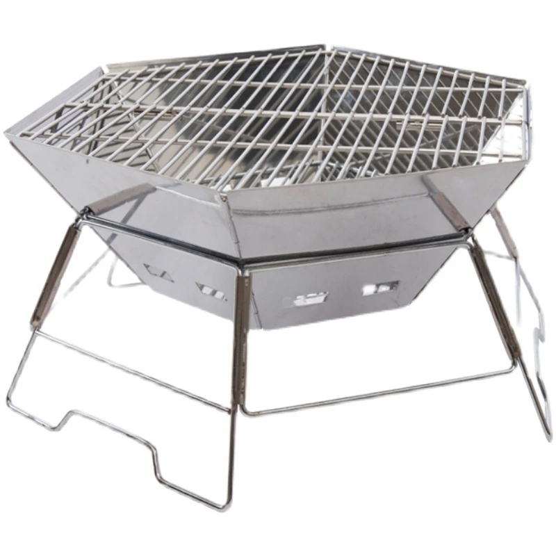 Stainless Steel Folding Fire Pits Outdoor Grill Stand Camping Furnace Picnic Bonfire Brazier Multi-person Barbecue Heating Stove