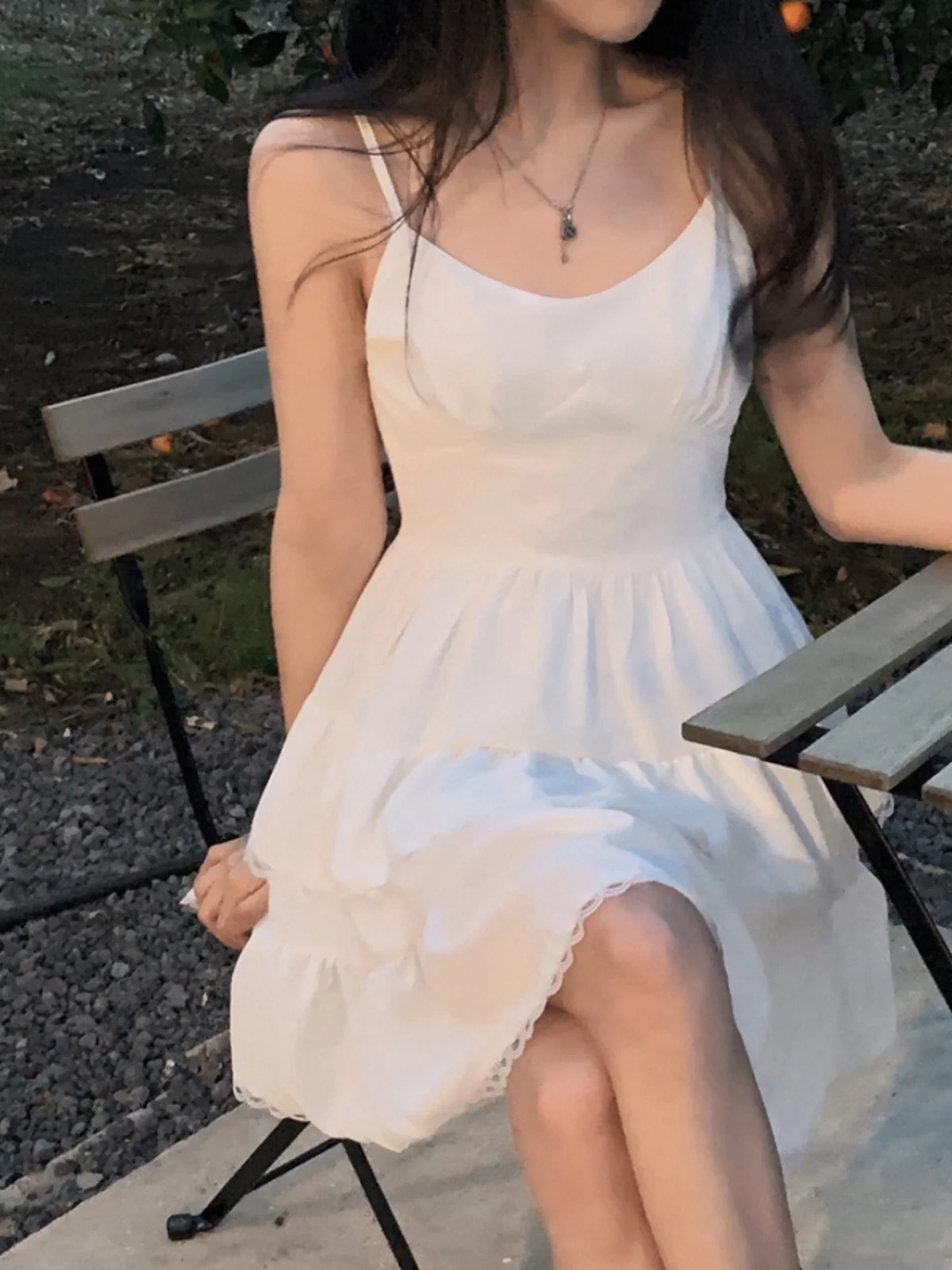 Vestido Branco Estilo Coreano com Mangas Sino, Vestido de Verão para Mulheres, Saia Alta com Camadas, Traje Doce de Escolar