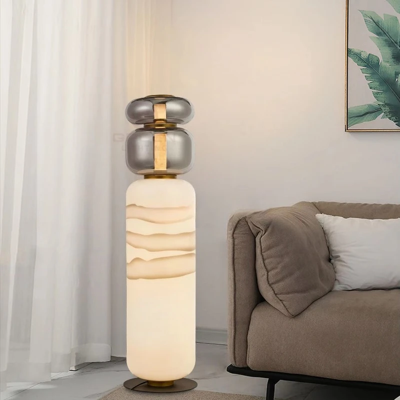 Modern luxury minimalist glass floor lamp, living room, hotel, bedroom floor lamp, large vertical LED LED light ambient design