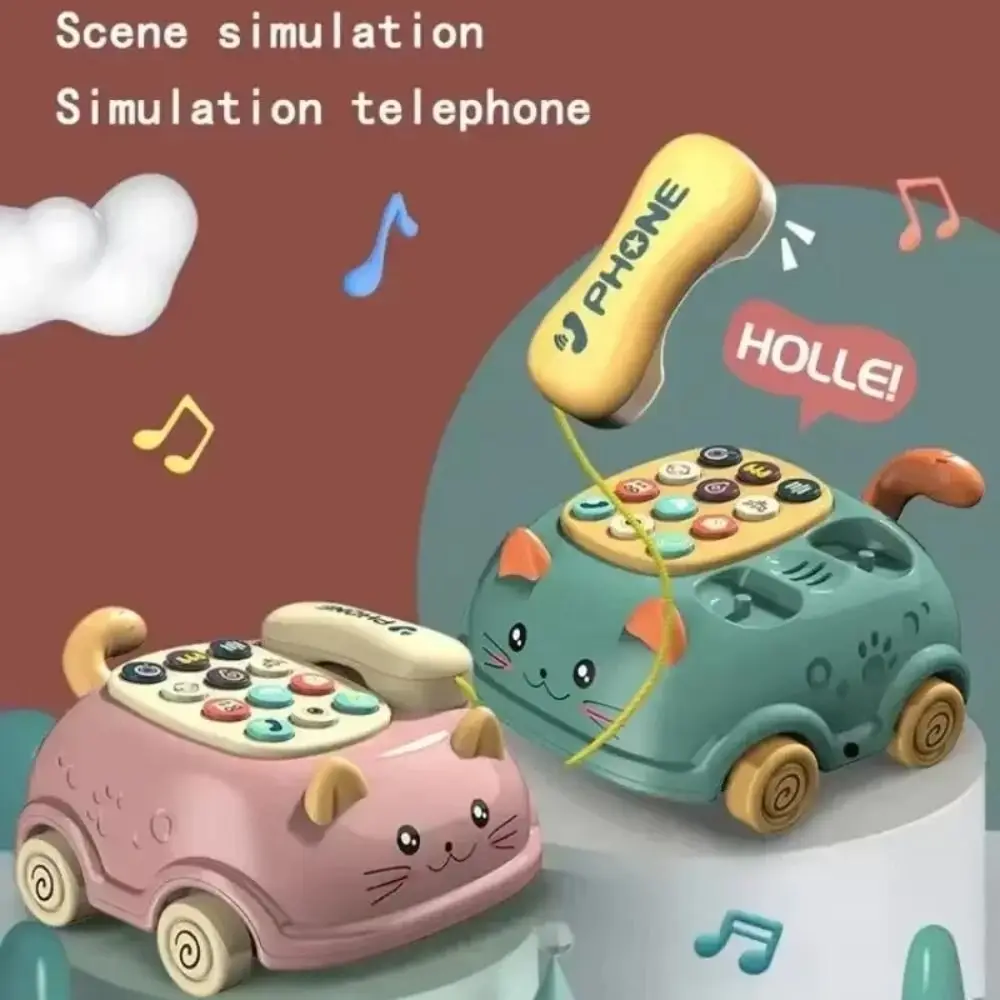 Early Education Cat Telephone Toy Montessori with Music Sound Light Emulated Telephone Toys Multi-function Funny