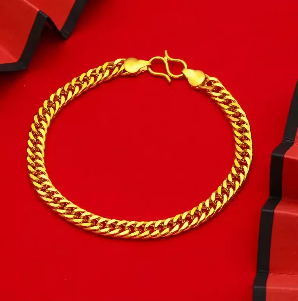 

Double Clasp Boss Bracelet Men's 24K Gold AU999 - Gold double clasp bracelet, symbol of stable career, for holiday gifting