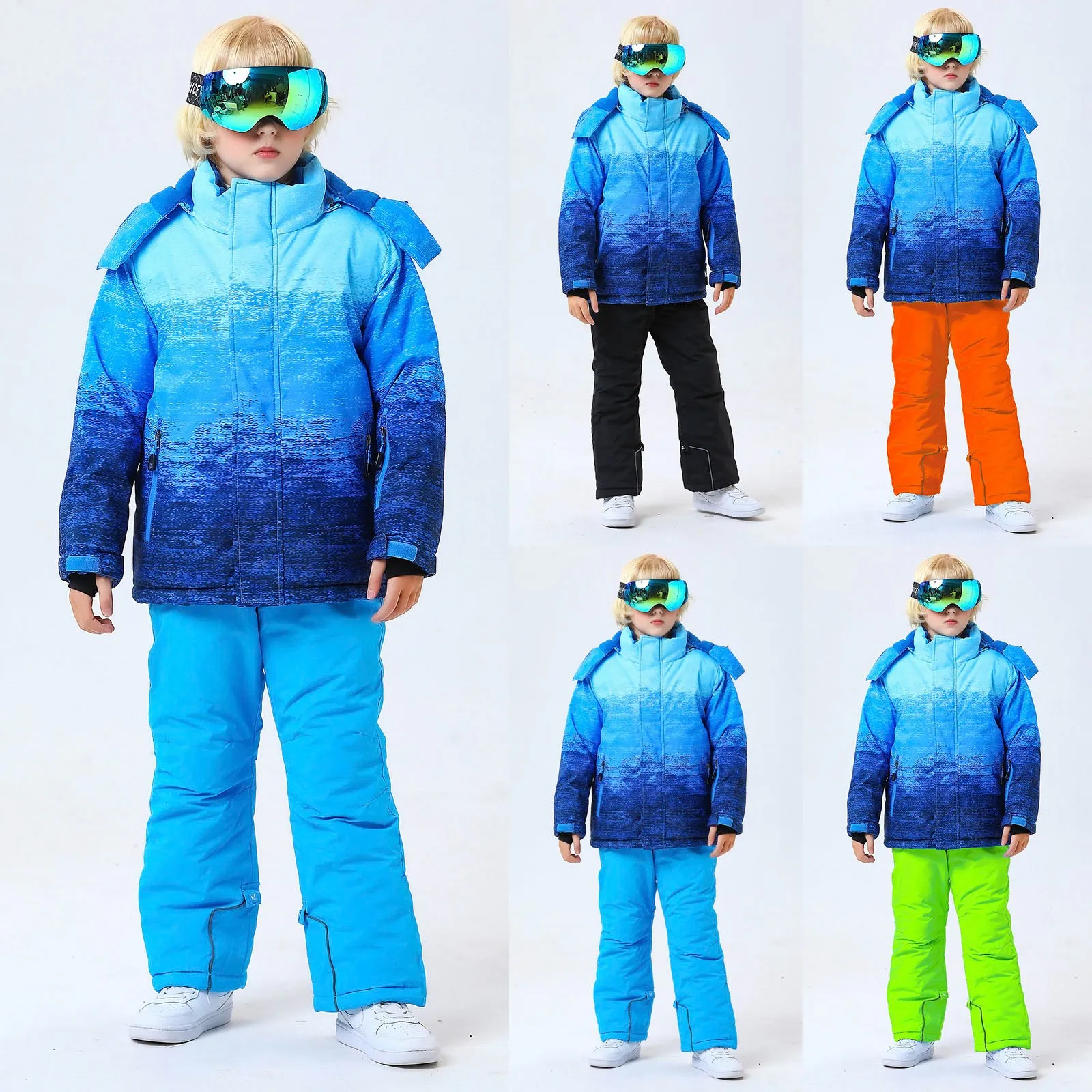 Boys Girls Fleece Jacket Outdoor Sports Children Thermal Waterproof Ski Suit Teenage Quality Kid Skiing Pants Snowboard Clothing