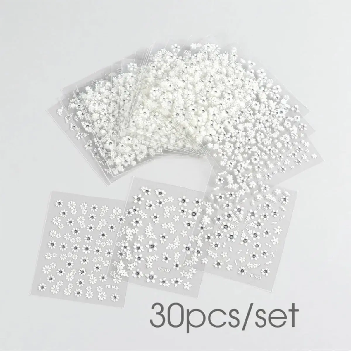 สติกเกอร์ติดเล็บลายดอกไม้สีขาว 3 มิติ ดีไซน์หรูหรา - 30 ชิ้น สติกเกอร์ติดเล็บแบบลอกออกได้ ใช้งานง่ายทั้งสำหรับตกแต่งเล็บที่บ้านและมืออาชีพ