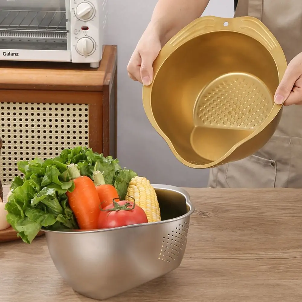 Food Organization Rice Washer Strainer Bowl Multifunctional Vegetable Fruit Tools Rice Rinsing Bowl Inclined Bottom Design