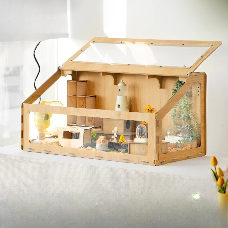 Villa de gaiola de hamster Gaiola de acrílico transparente Casa de hamster tem paisagismo