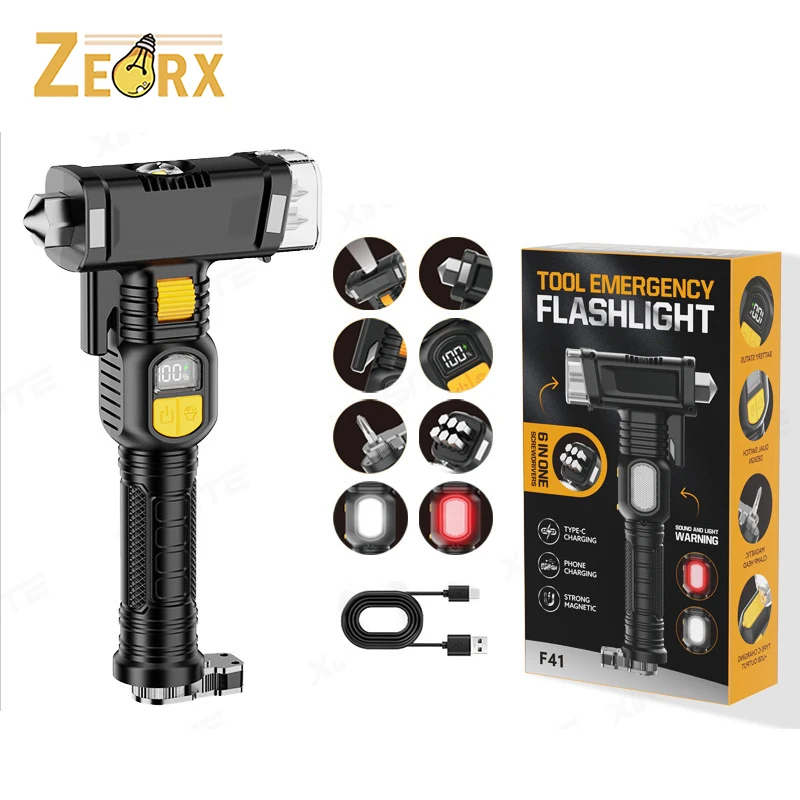 

Multi-Function Emergency Flashlight with Window Breaker, Screwdriver and Magnetic Adsorption, 16 Modes Tactical LED Flash Light