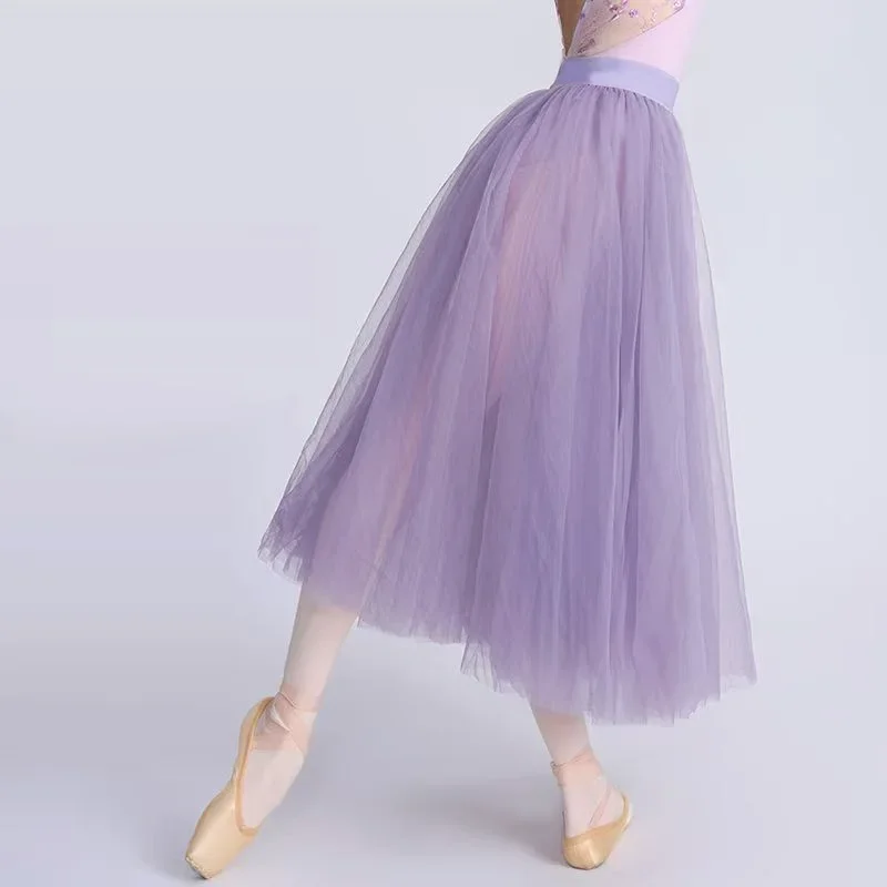 Adults Ballerina Professional Ballet Violet Purple Mesh Long Tutu Elastic Waist Tulle Ball Skirt Tutus Wholesale