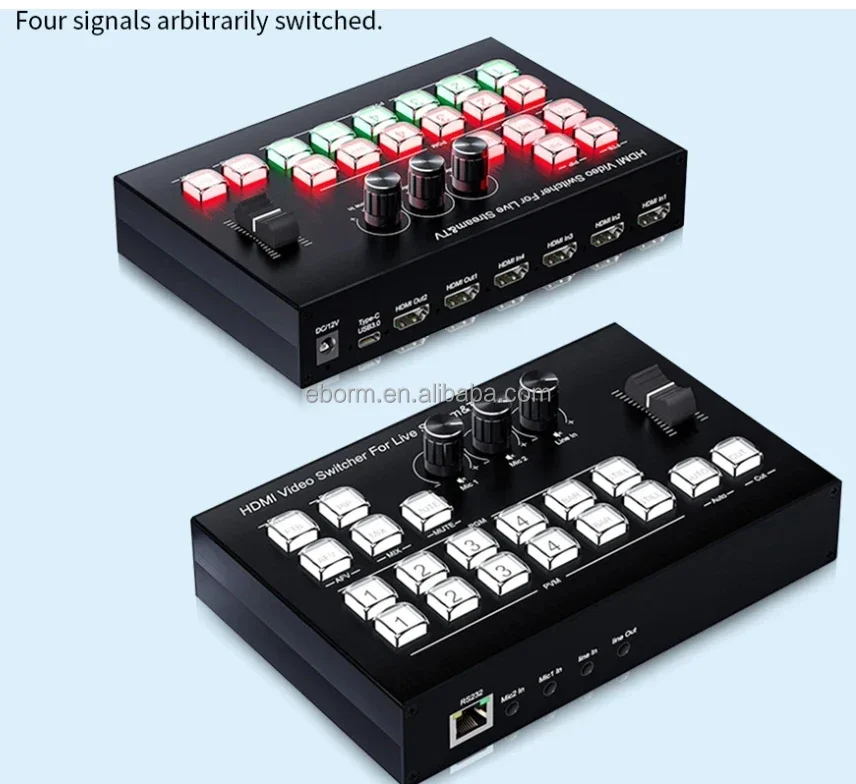 2025  Channel HDMI Video Mixer Switcher Audio Mixing for Multi Camera Live Production Line in Out PIP 1080p60 UVC Live Streaming