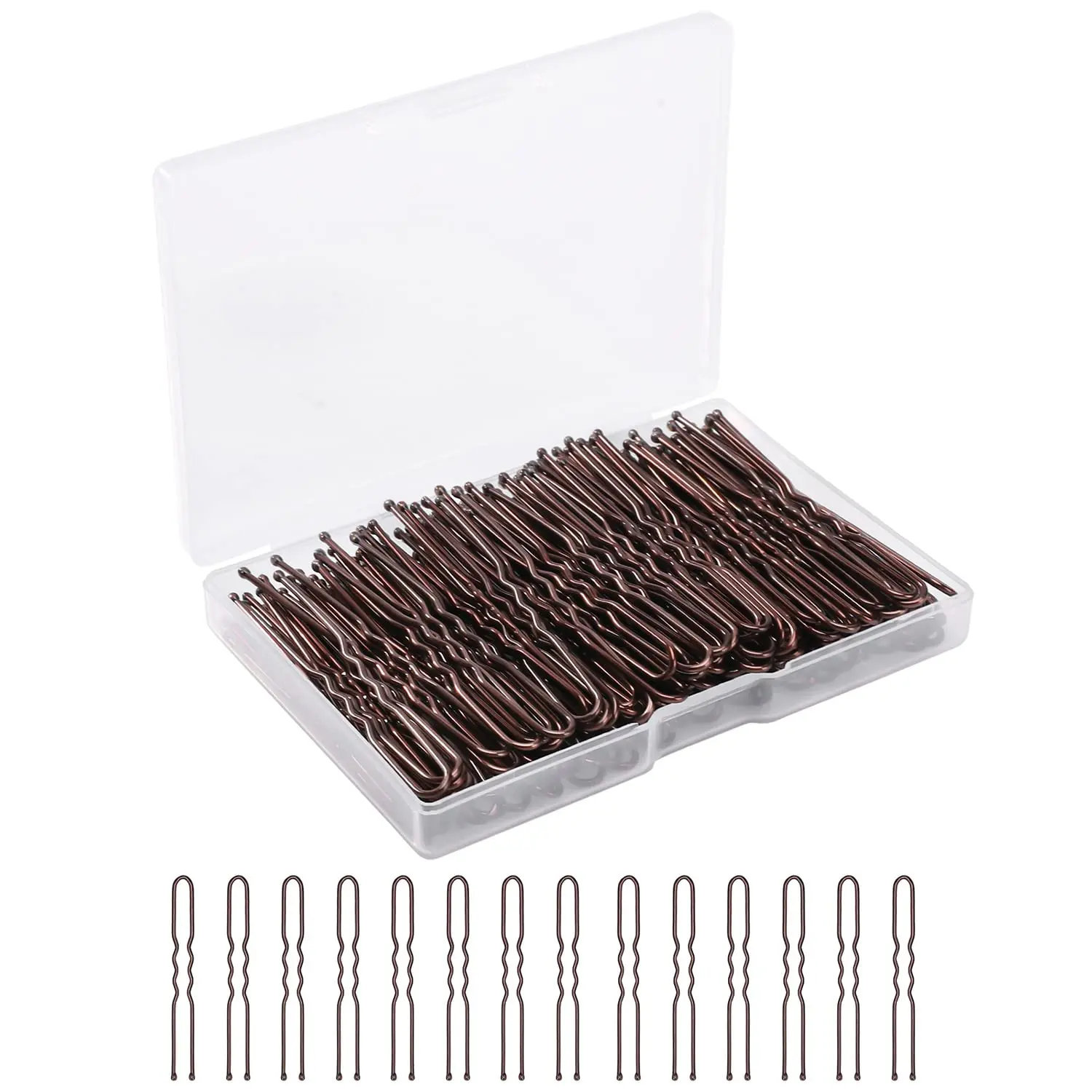 

U Shaped Hair Pins, 200 Count Buns Waved Hair Pins for Women with Box, Bobby Pins Hairgrip Bulk Accessories (Brown, 2.4 Inch)