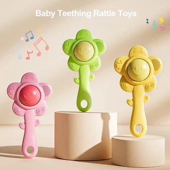 3-in-1Baby Teething Rattle with Chewable Gripper&Shaker Sensory Toy to Boost…