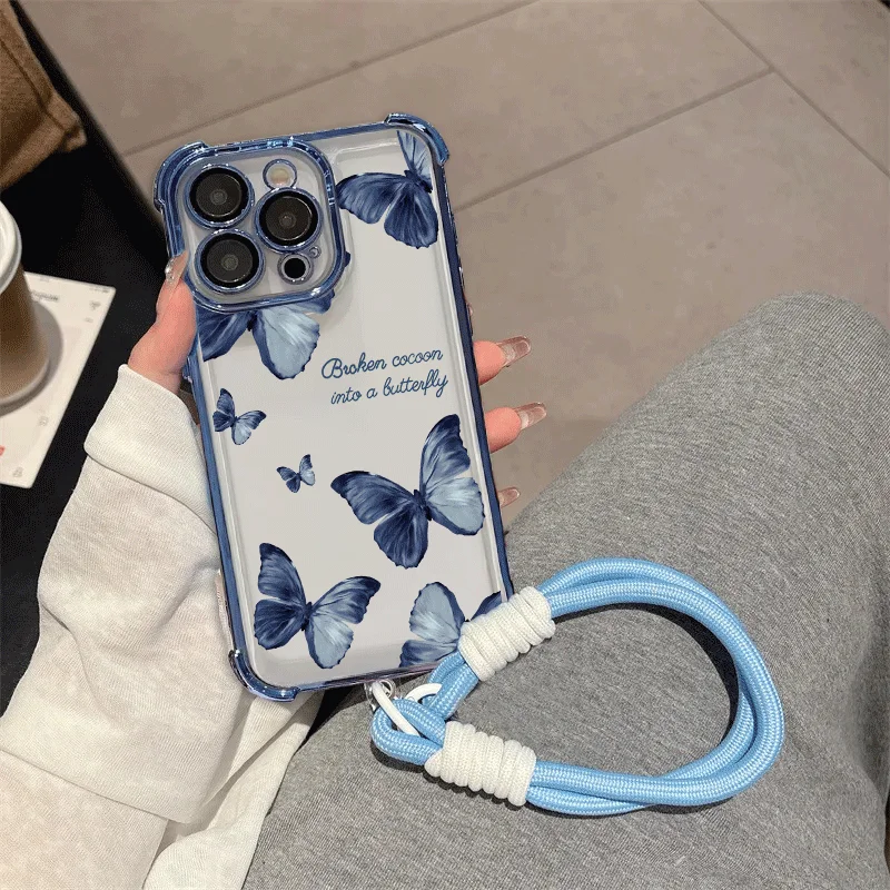 Coque de téléphone avec lanière papillon, étui pour Samsung Galaxy A56 A16 A15 A07 A06 A25 A55 A35 A36 A26 A54 S25 S24 S26 Ultra Edge S23 FE