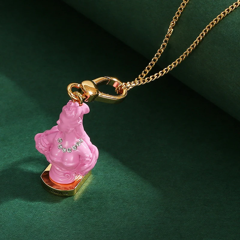 

1Pc Exquisite Enameled Pink Goddess Sculpture Pendant,Cute And Adorable Sweater Decor Necklace Accessories,Christmas Party