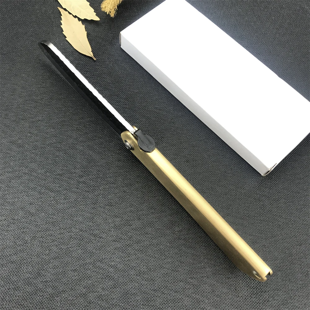 Pisau Lipat Multifungsi, Bilah Baja Tempa 7Cr13Mov, Gagang Kuningan, Pisau Buah, Alat EDC untuk Berkemah dan Memancing di Luar Ruangan