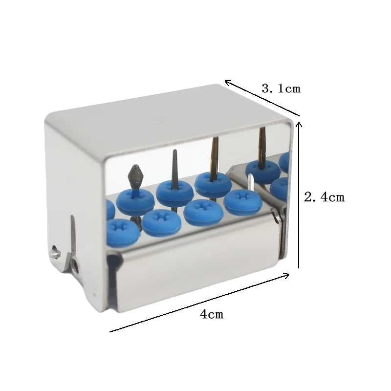 Dental 8-Hole High-Speed and Low-Speed Drill Needle Holder with Open Silicone Holes and Metal Disinfection Box