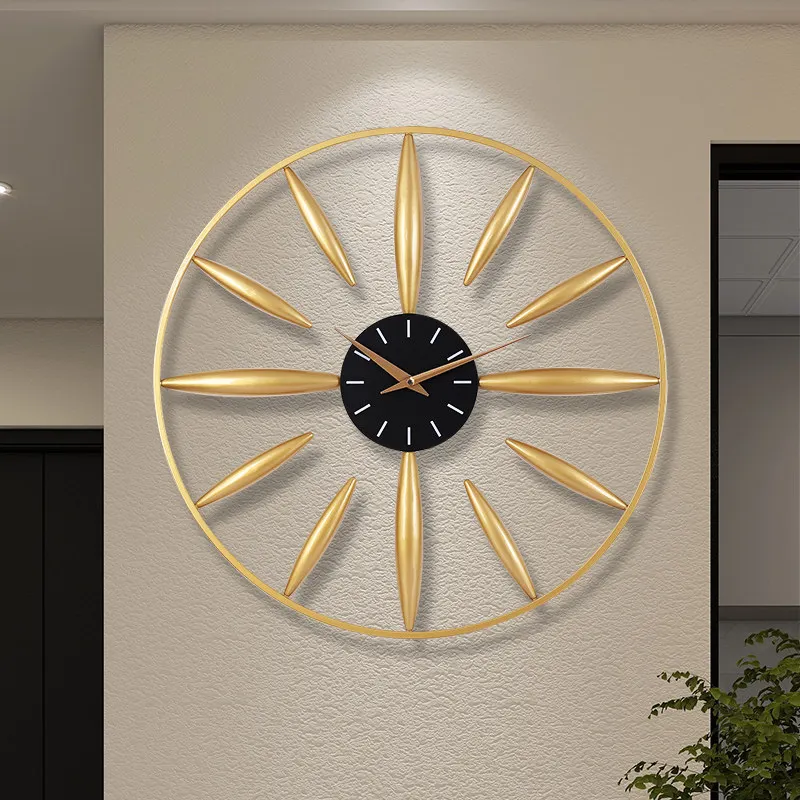 Beautiful Clockwork Wall Clock Silent Mechanism Wooden Large Wall Clock Round Metal Digital Reloj Cocina Pared Room Decoration