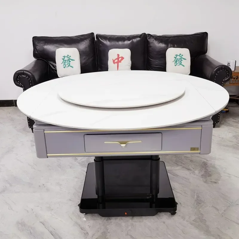 

Long Table Changes to Large round Table Solid Wood Mahjong Machine Tea Table Lifting Electric Mahjong Table