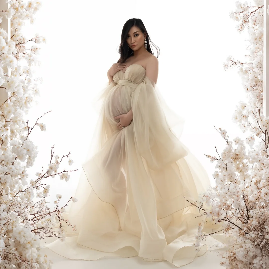 

Ivory Prom Dresses Modest Layers Maternity Maxi Gown Customized Boho vestido de novia Plus Size Photography Props